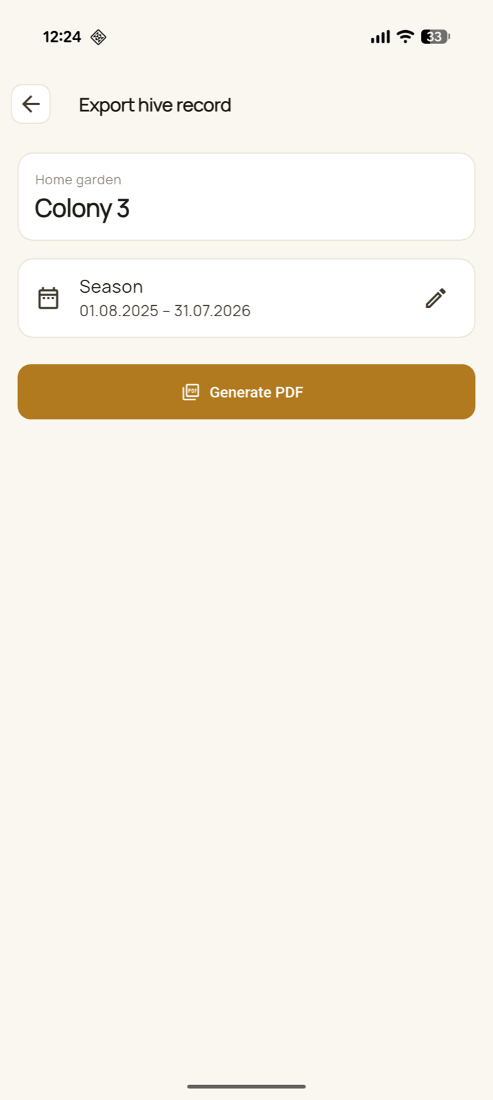 PDF-Stockkarte exportieren — pro Beute und Saison